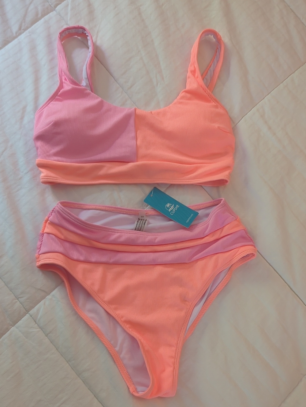 NWT- Cupshe 80s Vibe Neon Bikini Set